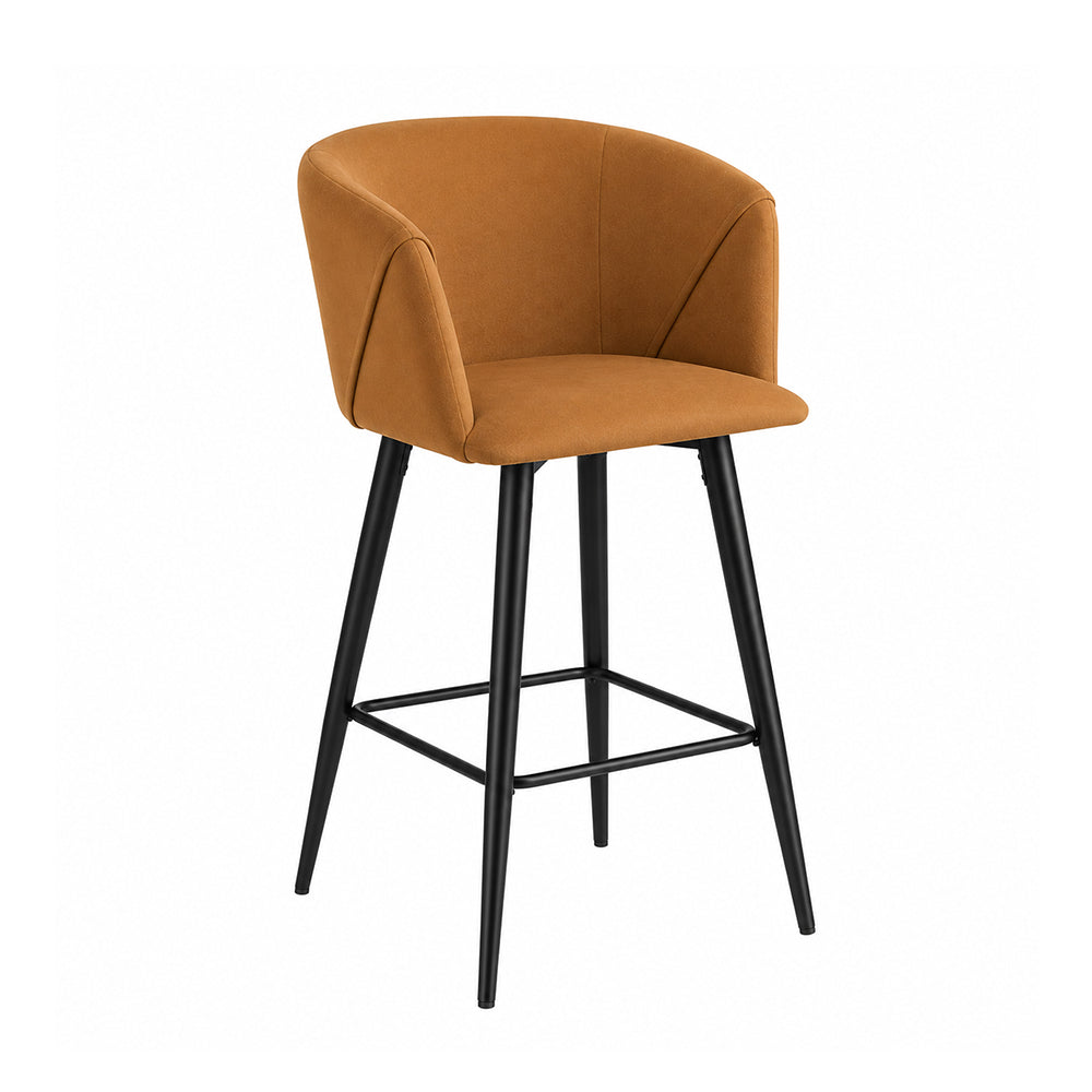 Zevron Brown Velvet Counter Height Bar Stool with Black Metal Legs