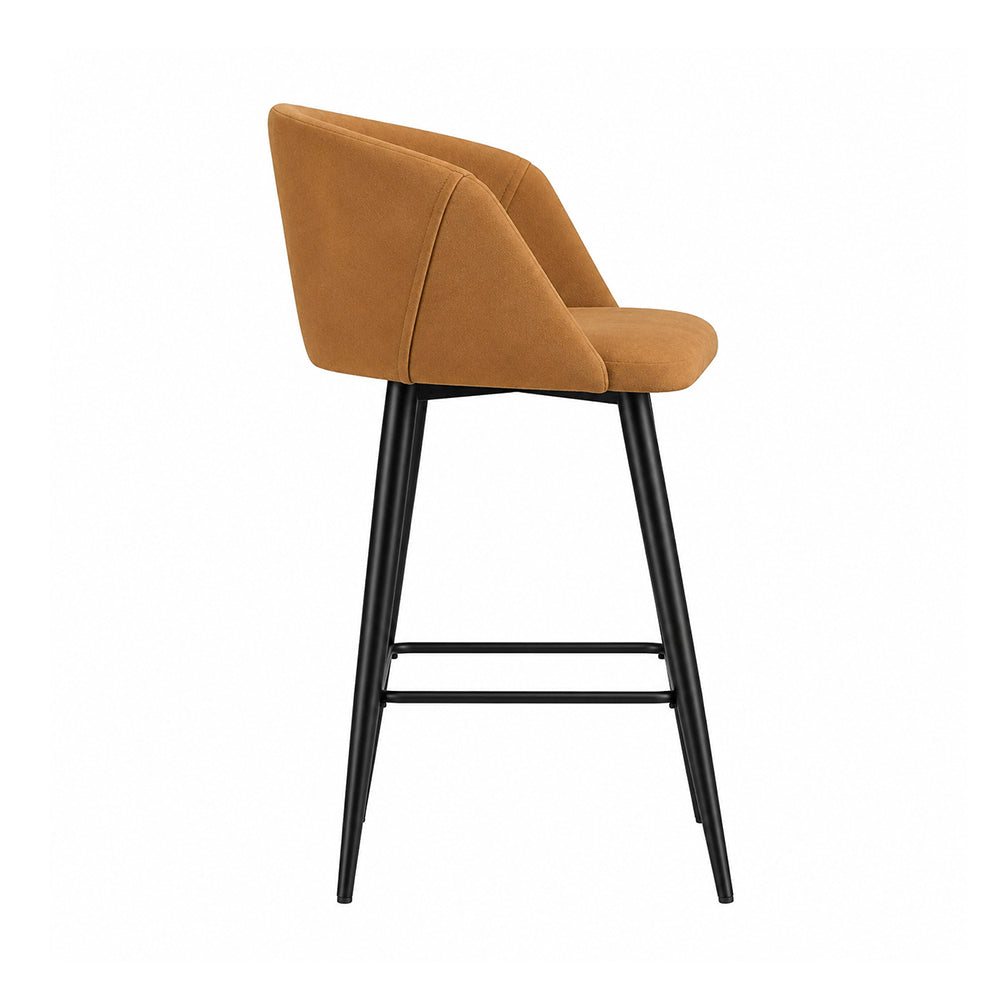 Zevron Brown Velvet Counter Height Bar Stool with Black Metal Legs