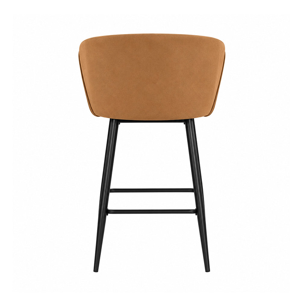 Zevron Brown Velvet Counter Height Bar Stool with Black Metal Legs