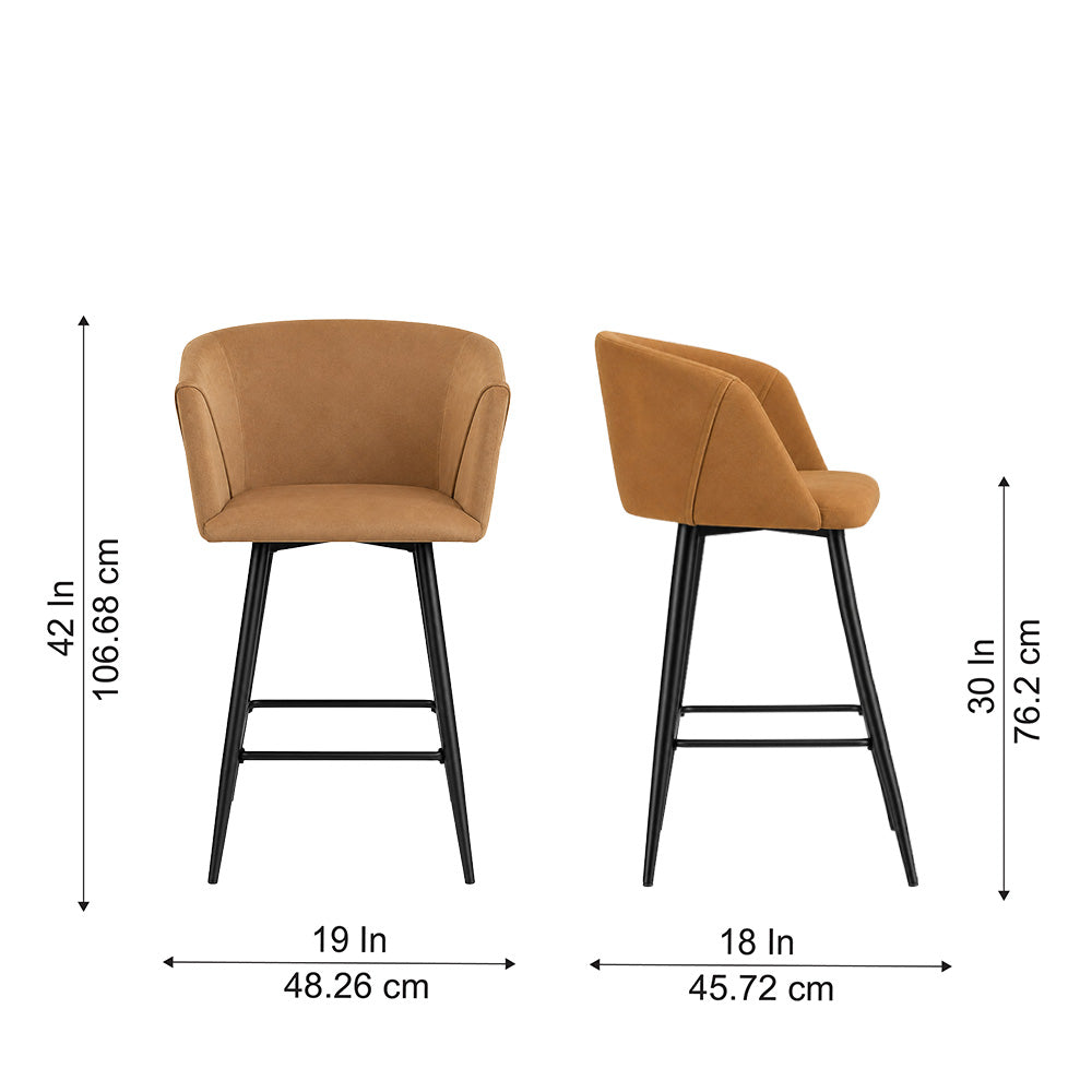 Zevron Brown Velvet Counter Height Bar Stool with Black Metal Legs