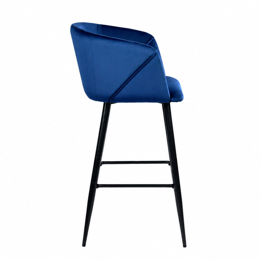 Zevron Blue Velvet Counter Height Bar Stool with Black Metal Legs