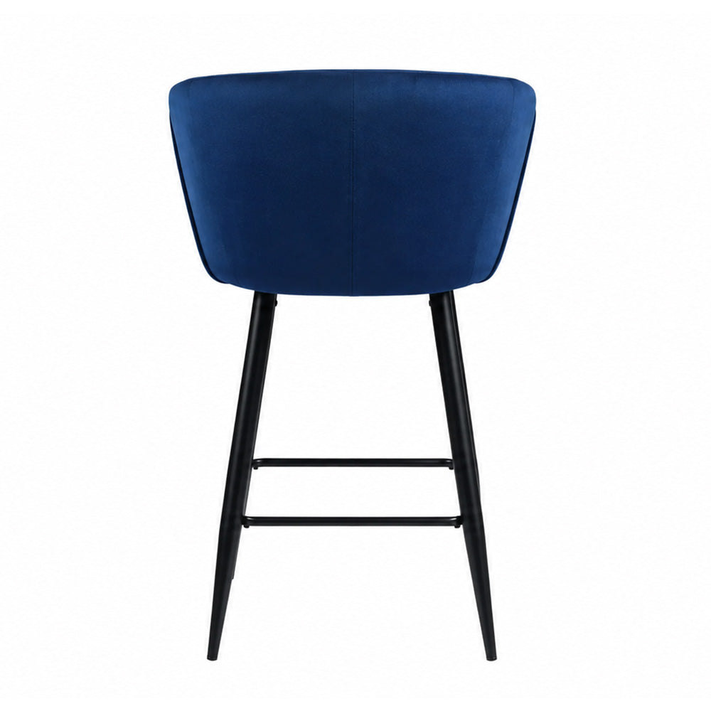 Zevron Blue Velvet Counter Height Bar Stool with Black Metal Legs