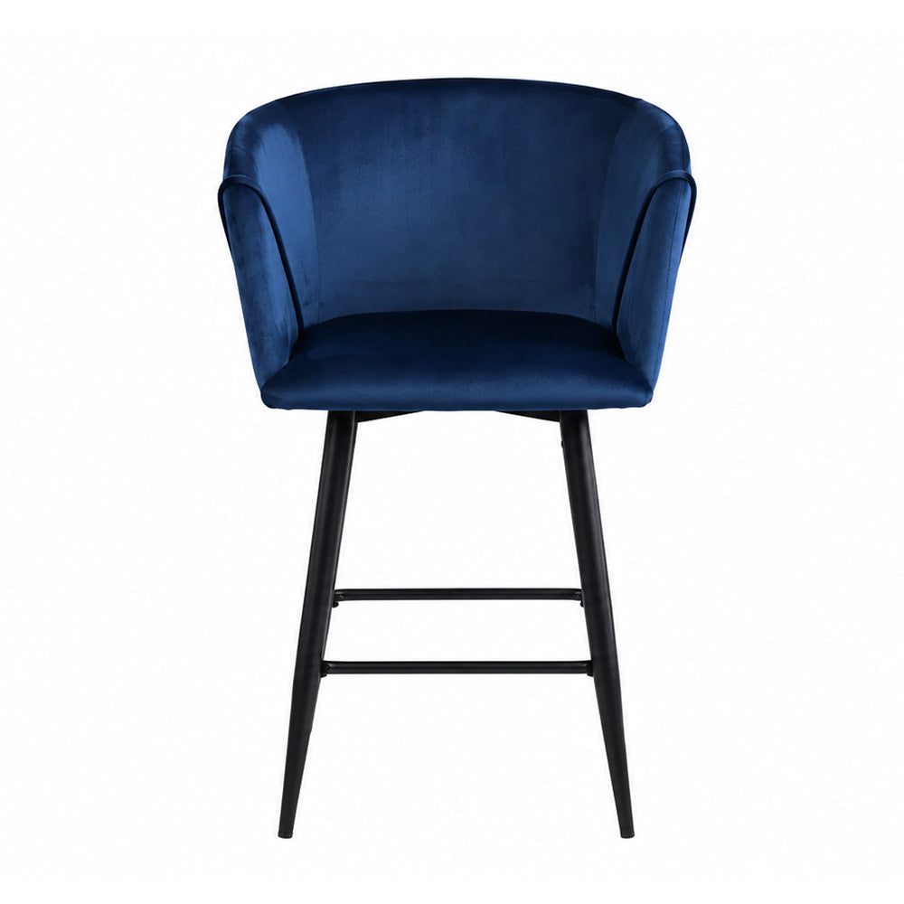 Zevron Blue Velvet Counter Height Bar Stool with Black Metal Legs