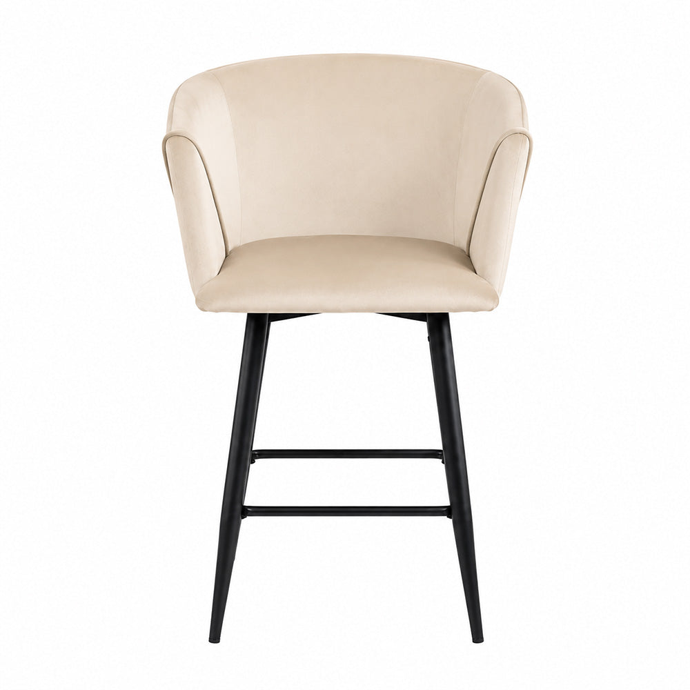 Zevron Beige Velvet Counter Height Bar Stool with Black Metal Legs