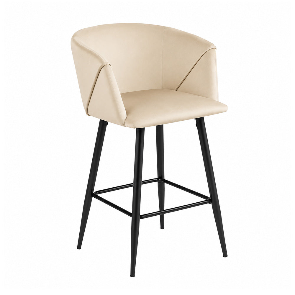 Zevron Beige Velvet Counter Height Bar Stool with Black Metal Legs