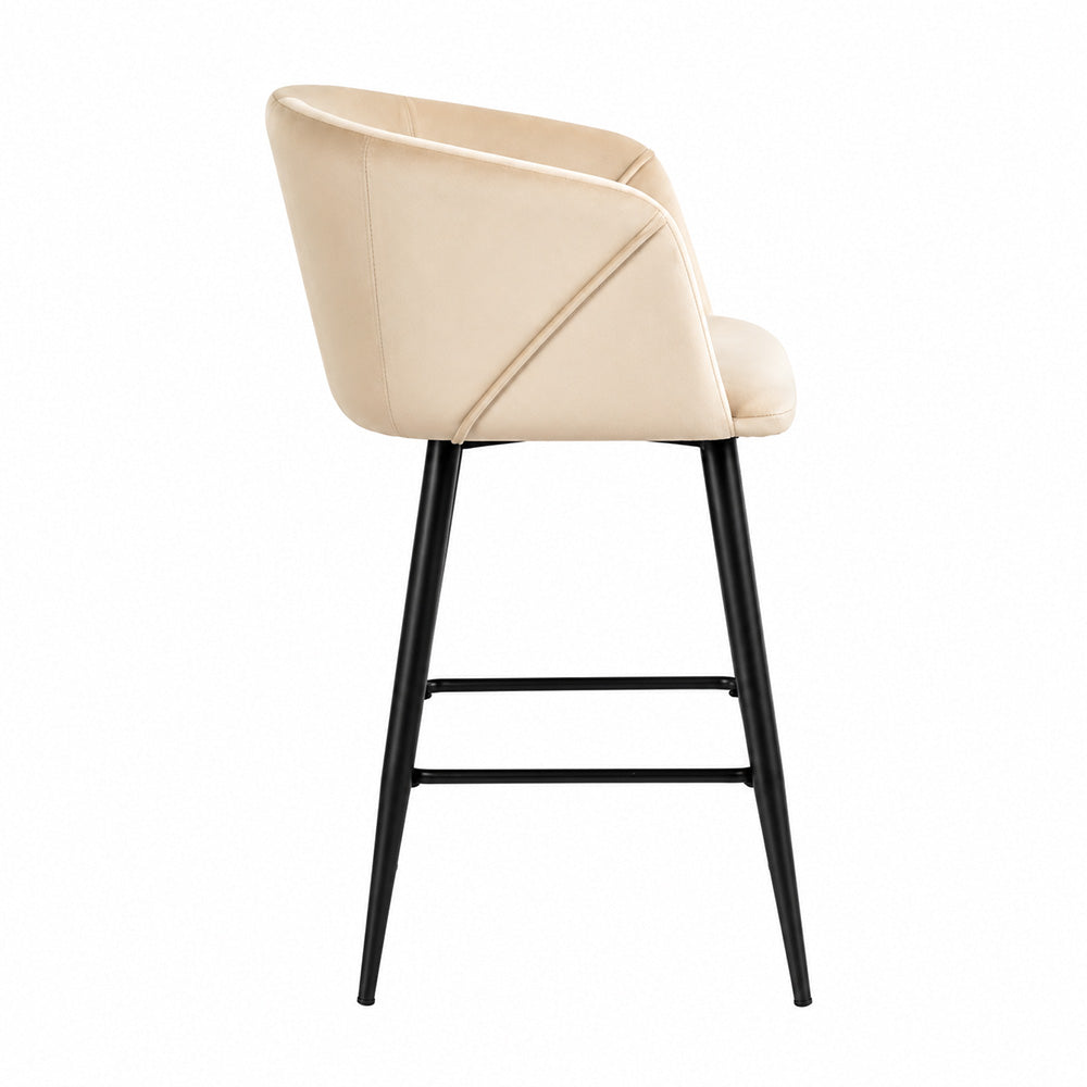 Zevron Beige Velvet Counter Height Bar Stool with Black Metal Legs