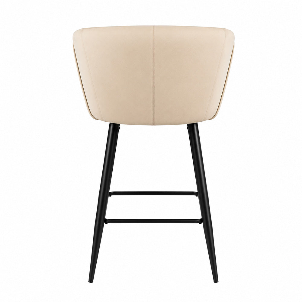 Zevron Beige Velvet Counter Height Bar Stool with Black Metal Legs