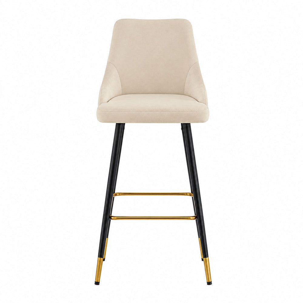 Evora Beige Upholstered Counter Height Bar Stool with Black Metal Legs & Gold Accents