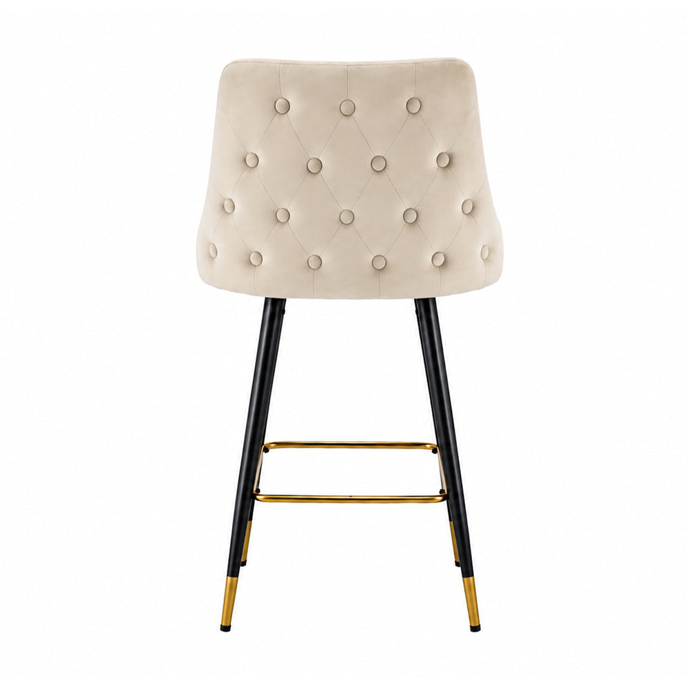 Evora Beige Upholstered Counter Height Bar Stool with Black Metal Legs & Gold Accents