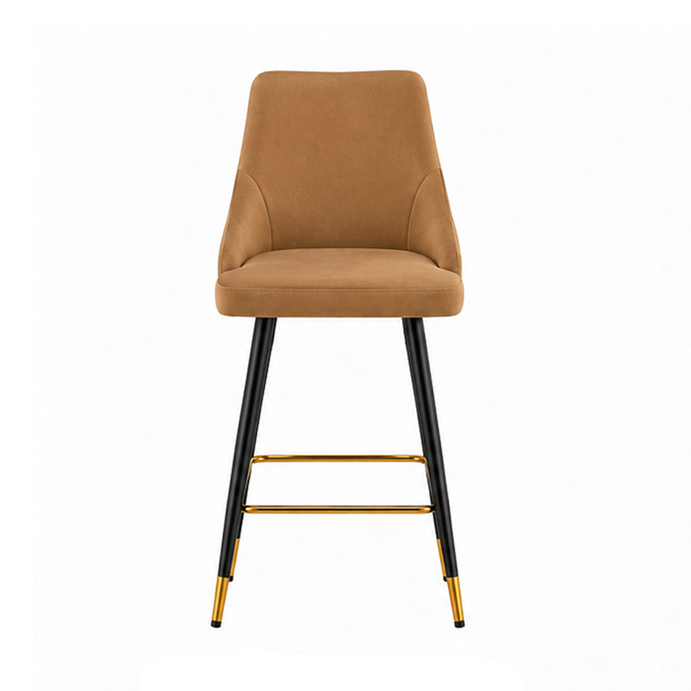 Evora Tan Upholstered Counter Height Bar Stool with Black Metal Legs & Gold Accents