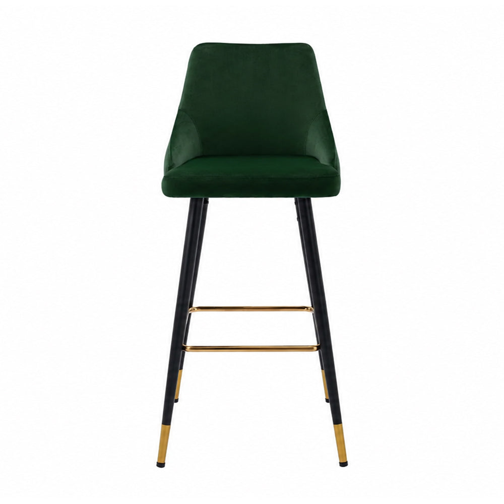 Evora Green Upholstered Counter Height Bar Stool with Black Metal Legs & Gold Accents