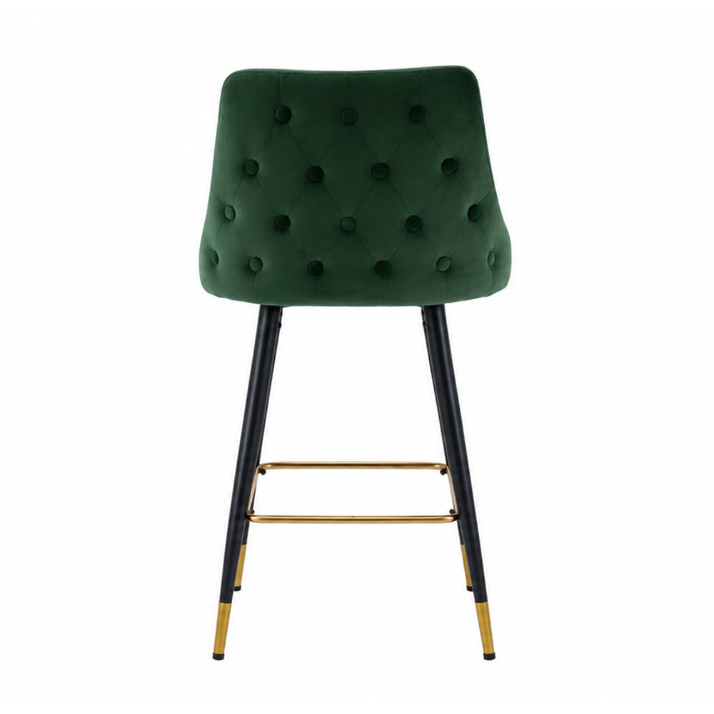 Evora Green Upholstered Counter Height Bar Stool with Black Metal Legs & Gold Accents