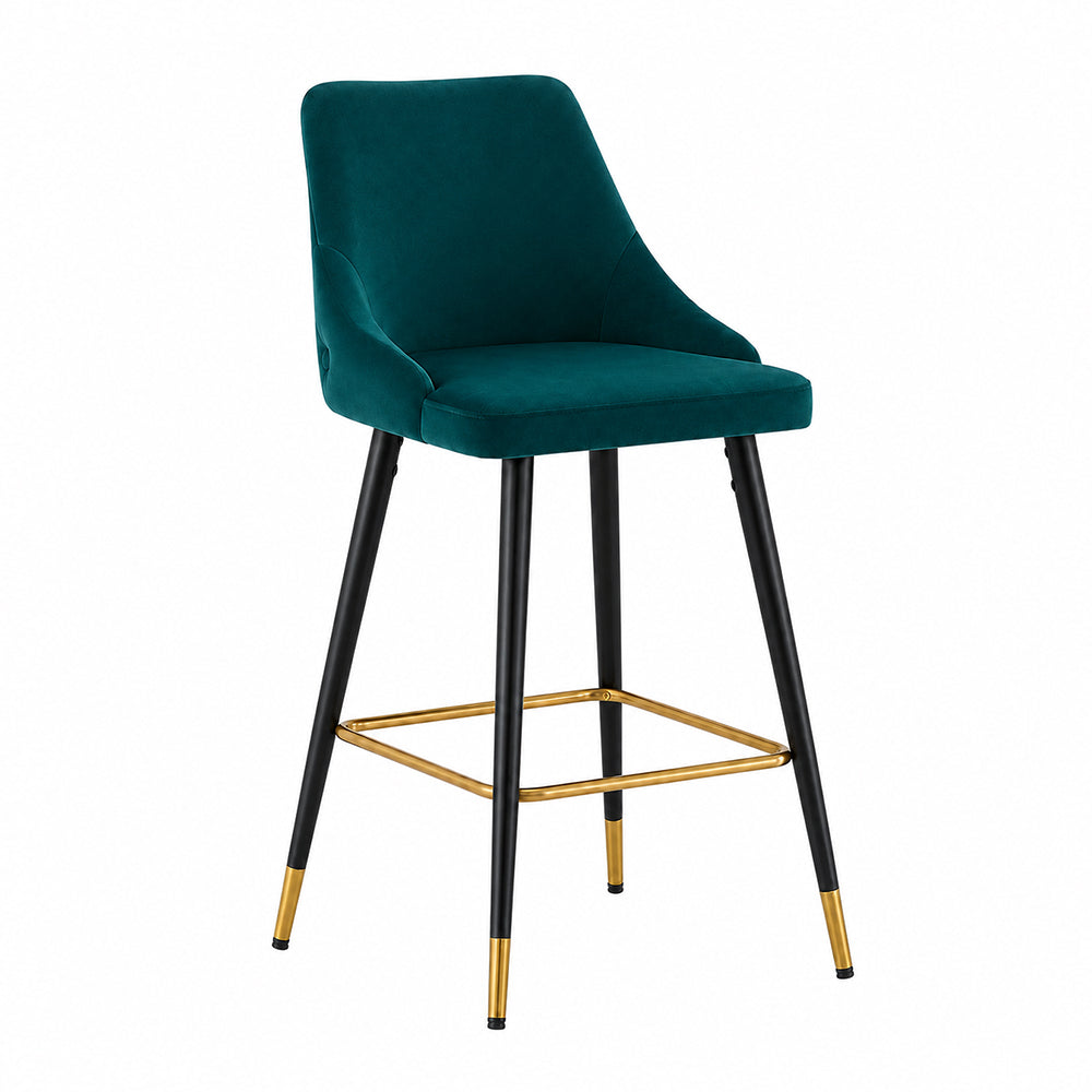 Evora Teal Upholstered Counter Height Bar Stool with Black Metal Legs & Gold Accents