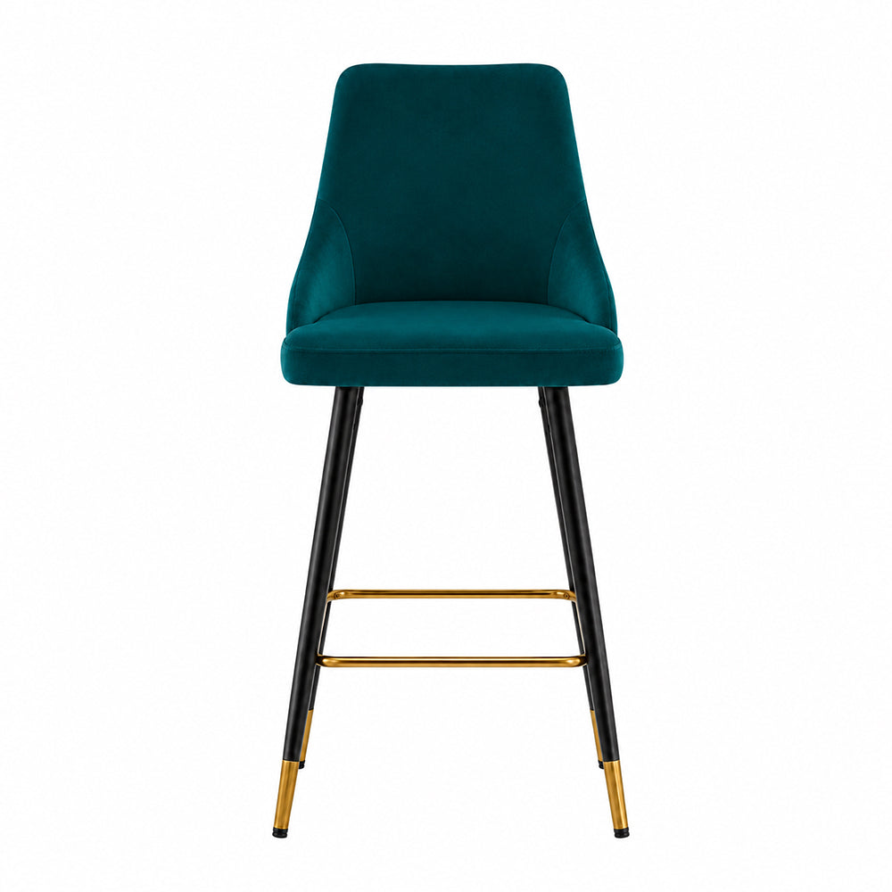 Evora Teal Upholstered Counter Height Bar Stool with Black Metal Legs & Gold Accents