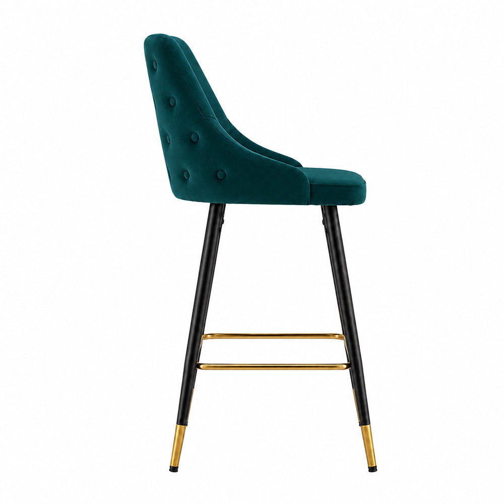 Evora Teal Upholstered Counter Height Bar Stool with Black Metal Legs & Gold Accents
