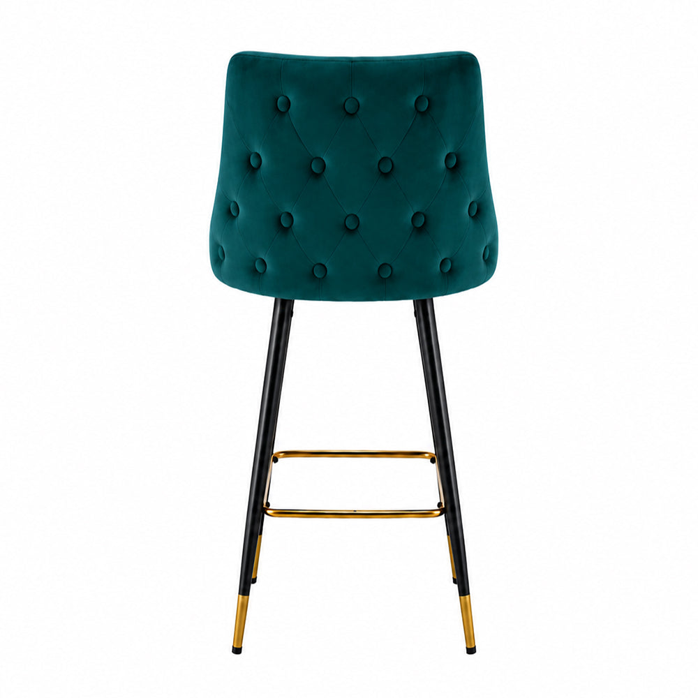 Evora Teal Upholstered Counter Height Bar Stool with Black Metal Legs & Gold Accents