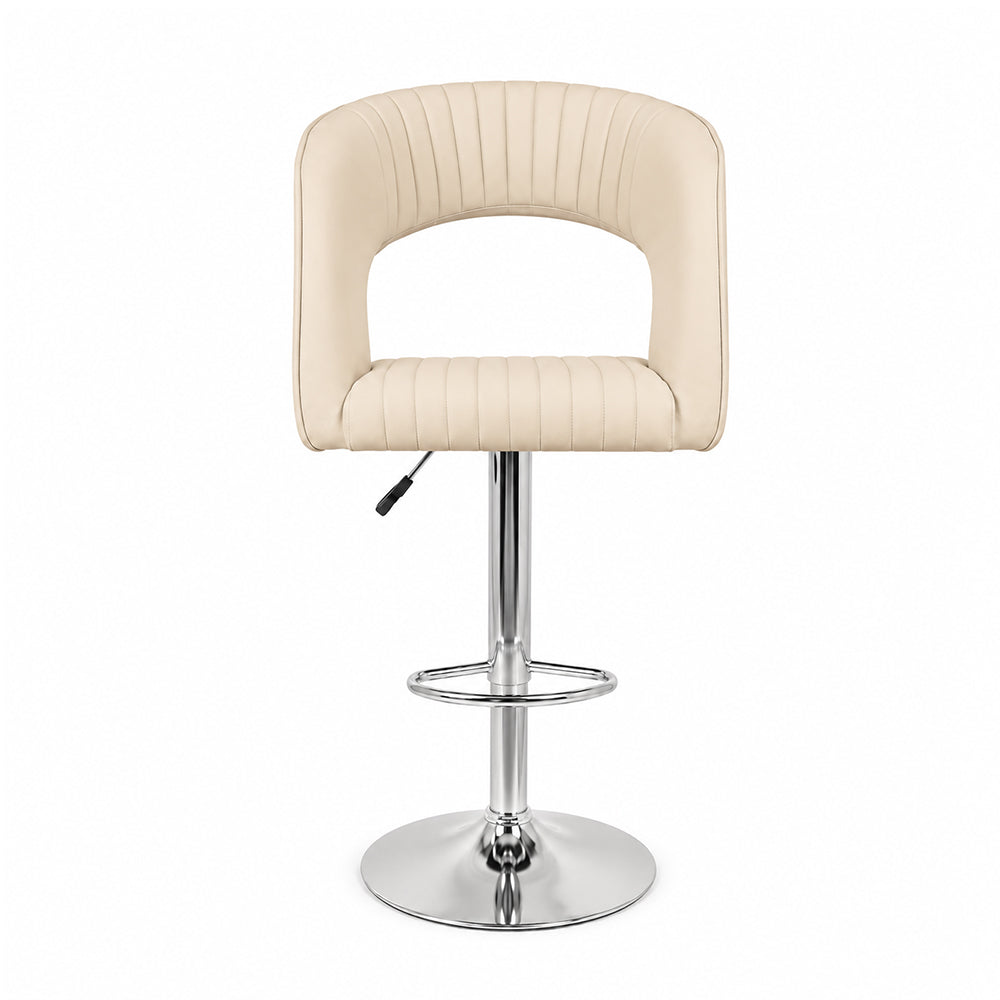 Alvix Beige Upholstered Adjustable Swivel Bar Stool with Chrome Hydraulic Base