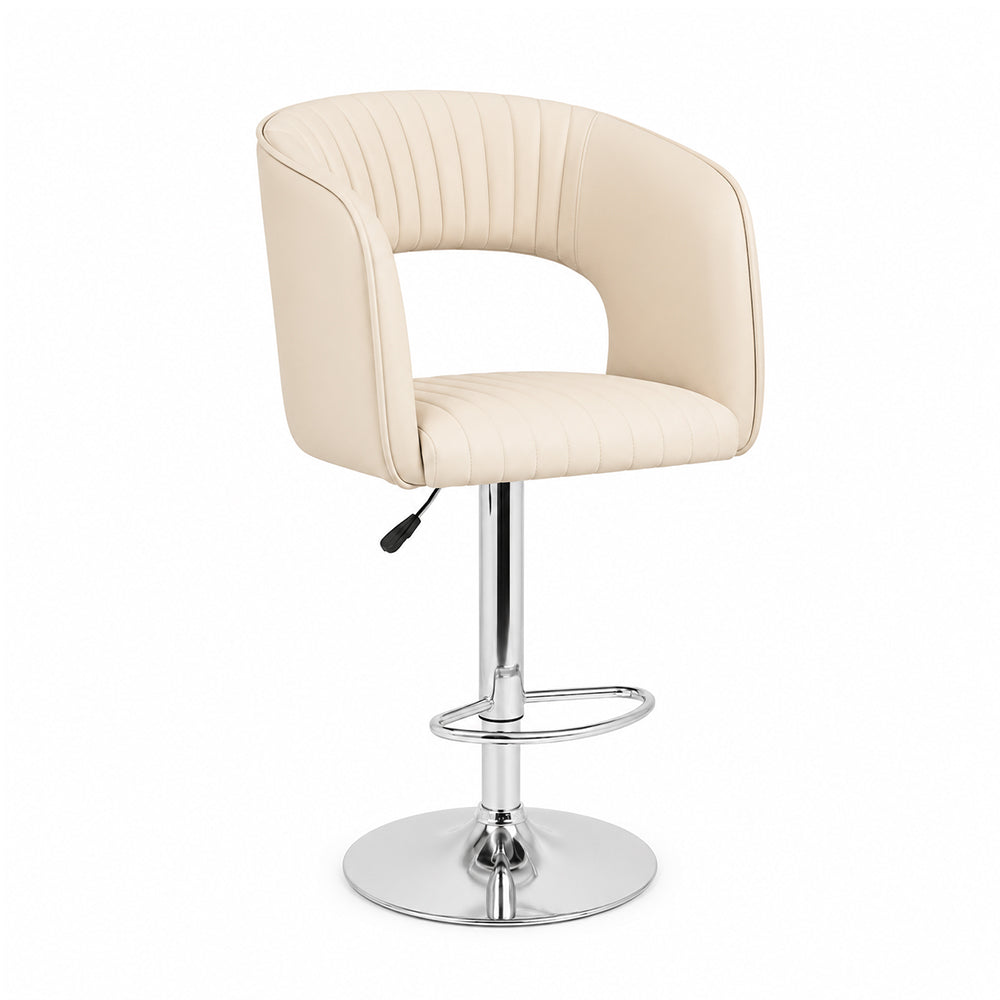 Alvix Beige Upholstered Adjustable Swivel Bar Stool with Chrome Hydraulic Base