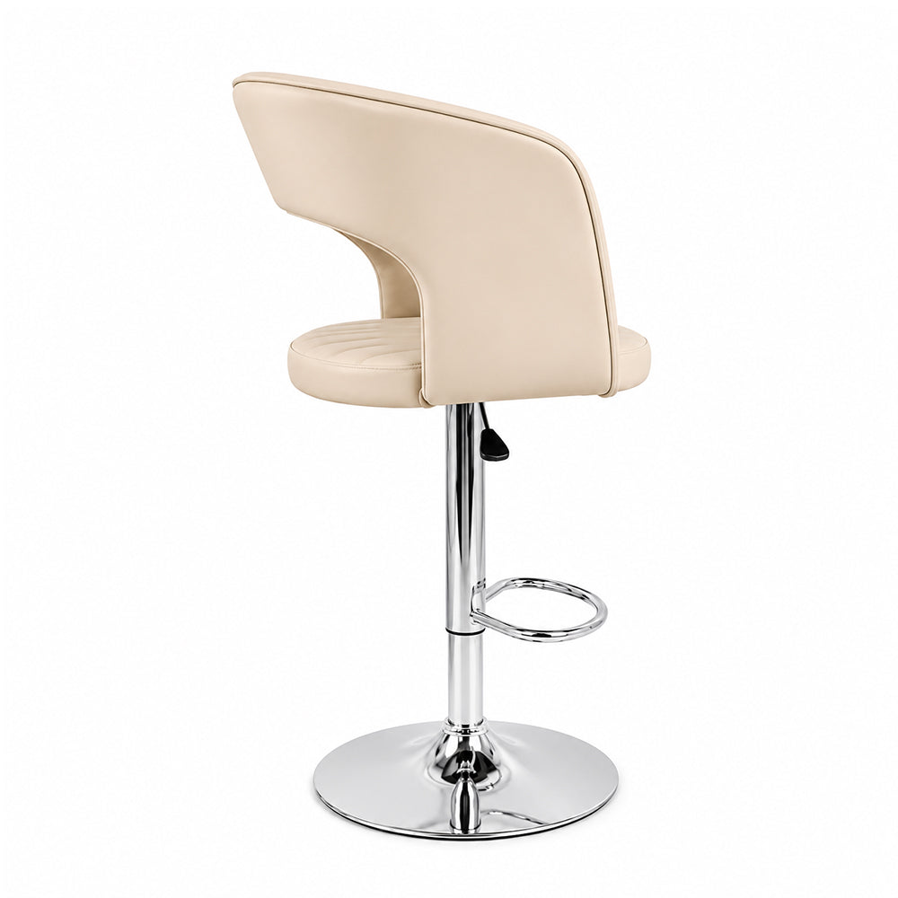 Alvix Beige Upholstered Adjustable Swivel Bar Stool with Chrome Hydraulic Base
