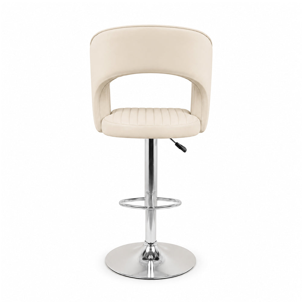 Alvix Beige Upholstered Adjustable Swivel Bar Stool with Chrome Hydraulic Base