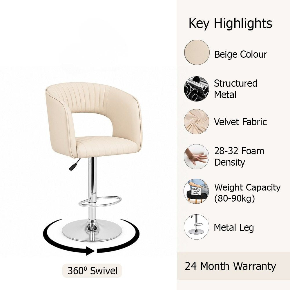 Alvix Beige Upholstered Adjustable Swivel Bar Stool with Chrome Hydraulic Base
