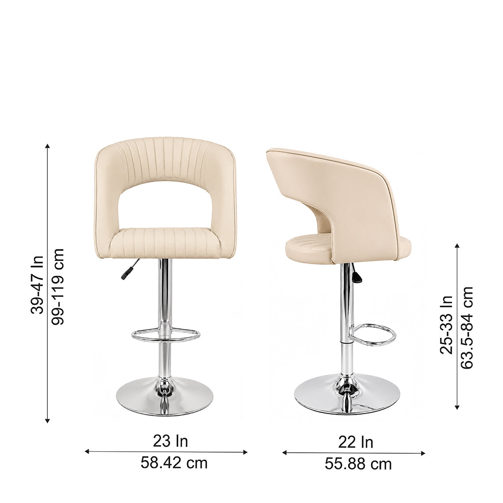 Alvix Beige Upholstered Adjustable Swivel Bar Stool with Chrome Hydraulic Base