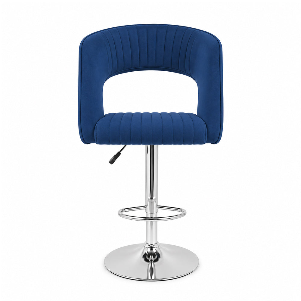 Alvix Blue Upholstered Adjustable Swivel Bar Stool with Chrome Hydraulic Base