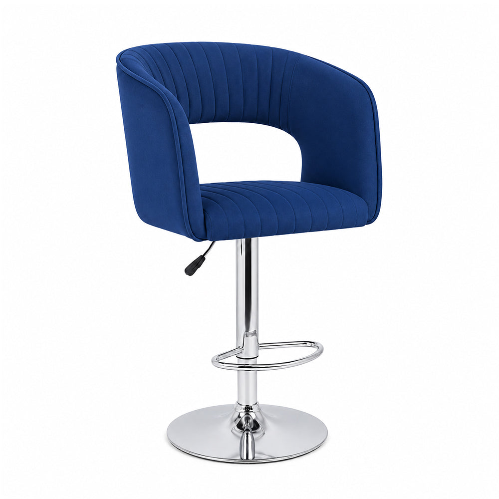 Alvix Blue Upholstered Adjustable Swivel Bar Stool with Chrome Hydraulic Base