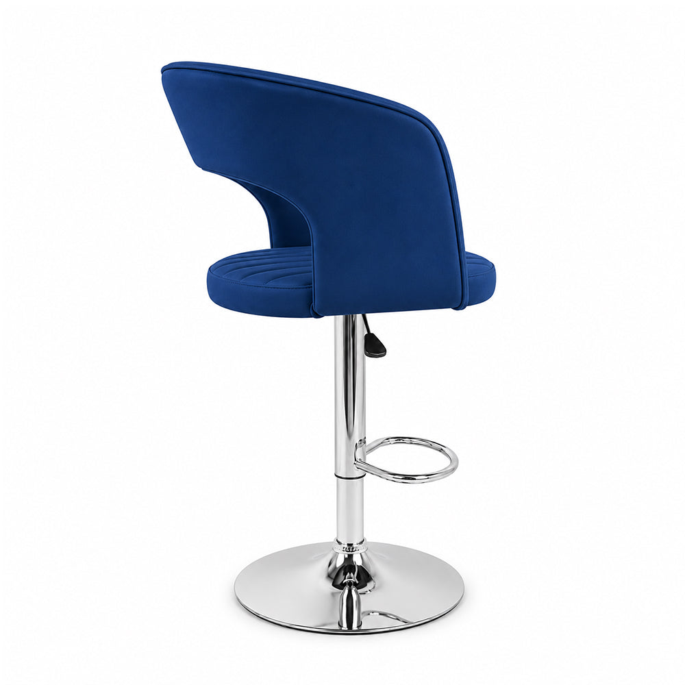 Alvix Blue Upholstered Adjustable Swivel Bar Stool with Chrome Hydraulic Base