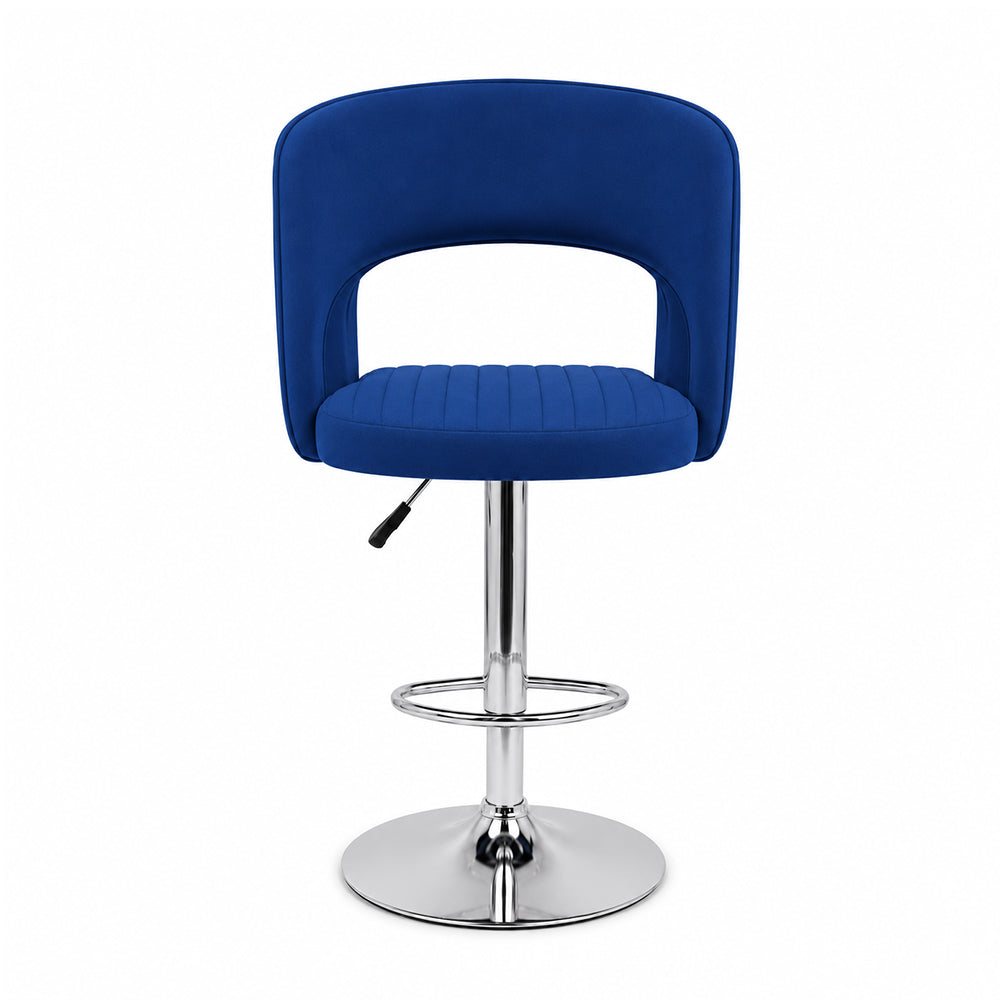 Alvix Blue Upholstered Adjustable Swivel Bar Stool with Chrome Hydraulic Base
