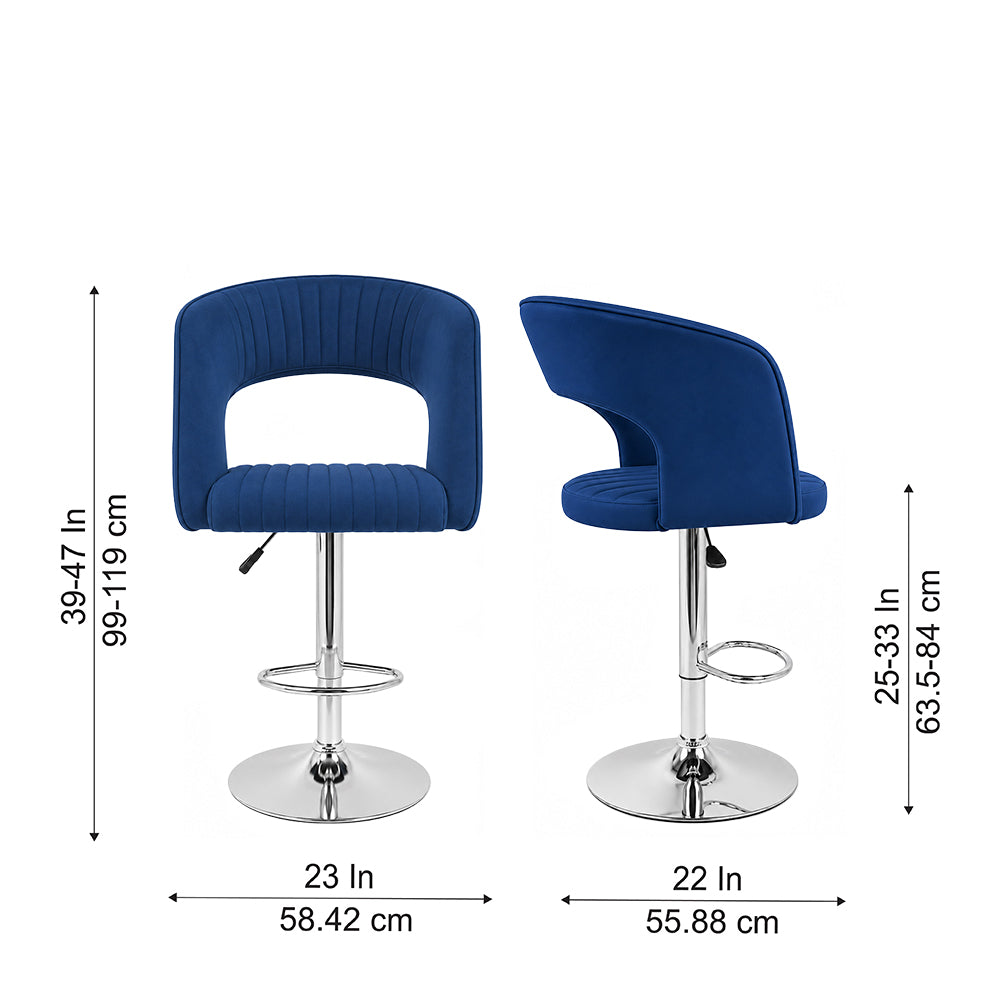 Alvix Blue Upholstered Adjustable Swivel Bar Stool with Chrome Hydraulic Base
