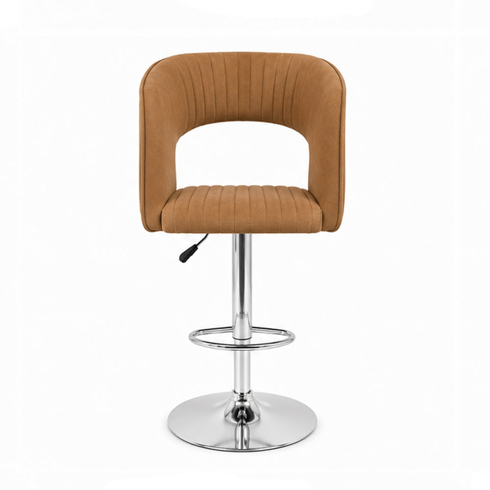 Alvix Tan Upholstered Adjustable Swivel Bar Stool with Chrome Hydraulic Base