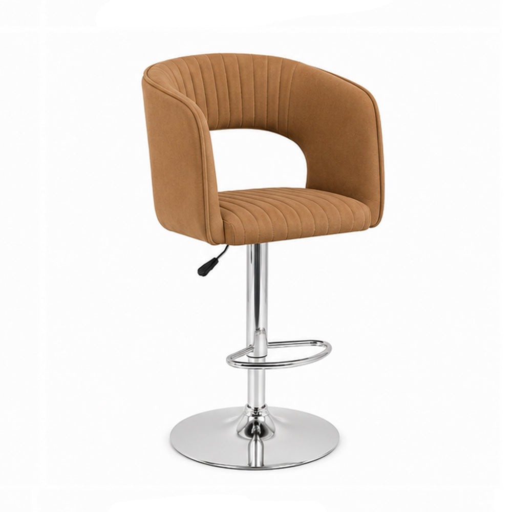 Alvix Tan Upholstered Adjustable Swivel Bar Stool with Chrome Hydraulic Base