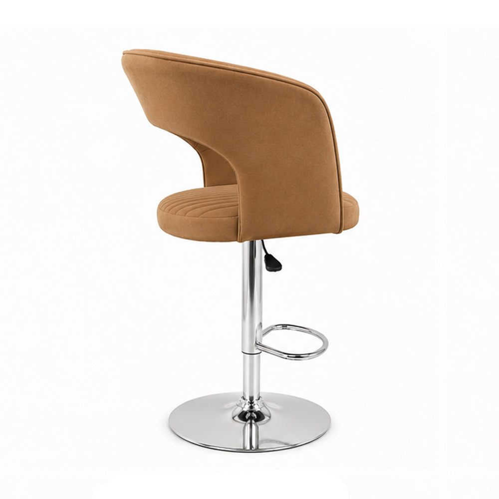 Alvix Tan Upholstered Adjustable Swivel Bar Stool with Chrome Hydraulic Base