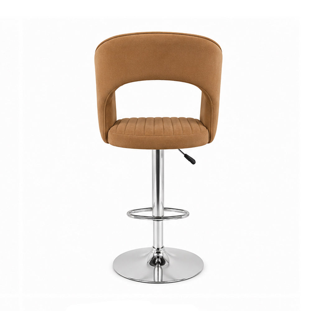 Alvix Tan Upholstered Adjustable Swivel Bar Stool with Chrome Hydraulic Base