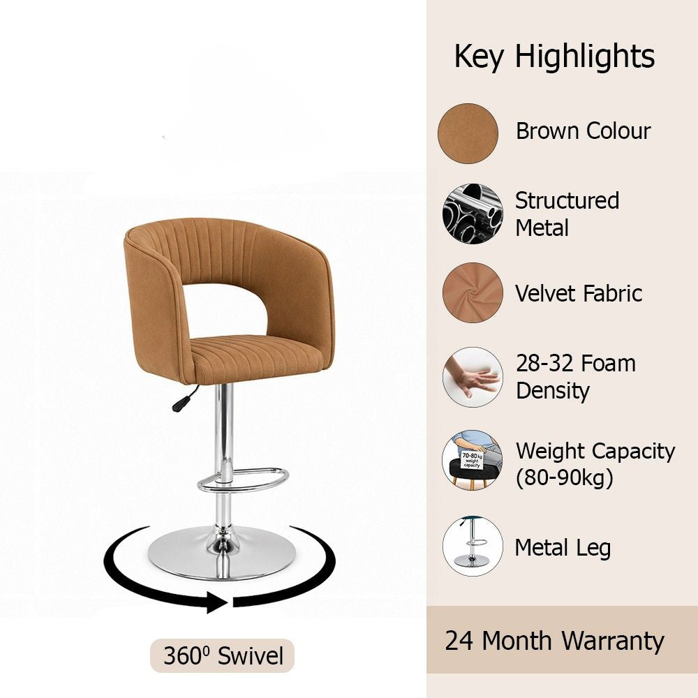 Alvix Tan Upholstered Adjustable Swivel Bar Stool with Chrome Hydraulic Base