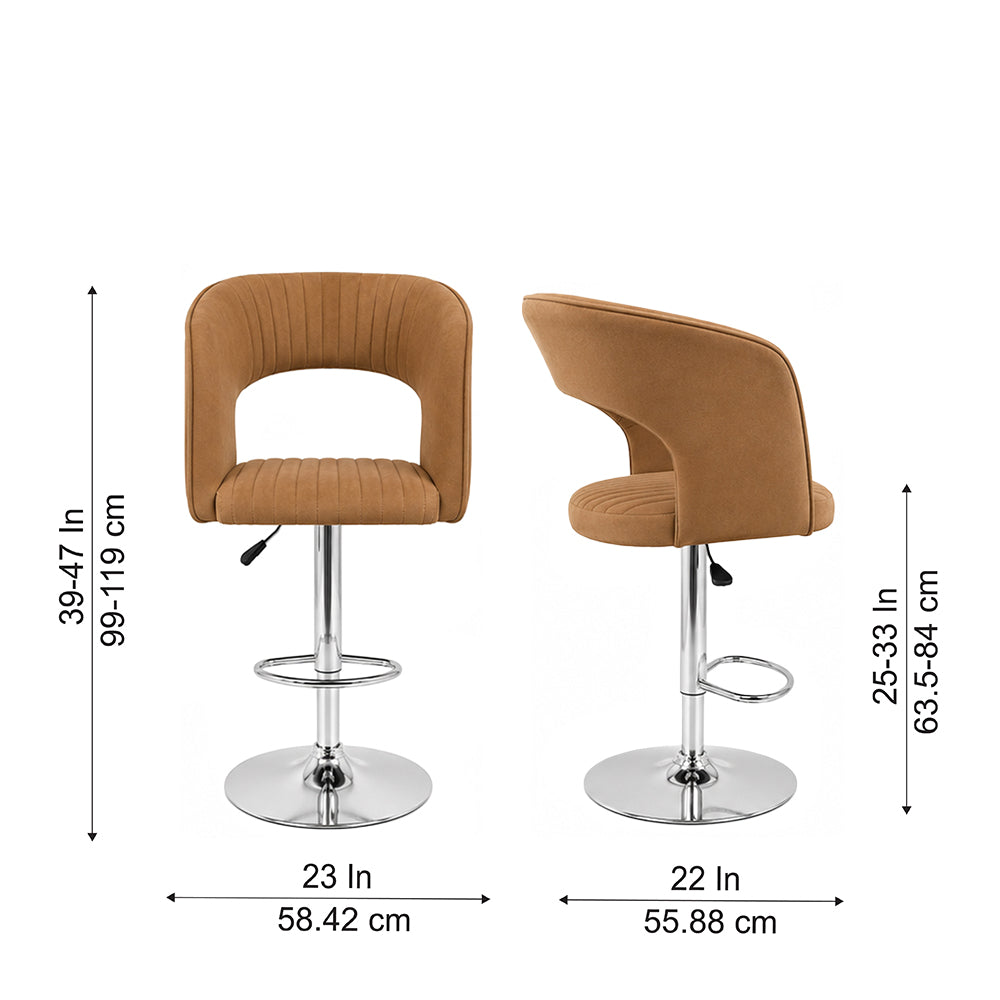 Alvix Tan Upholstered Adjustable Swivel Bar Stool with Chrome Hydraulic Base