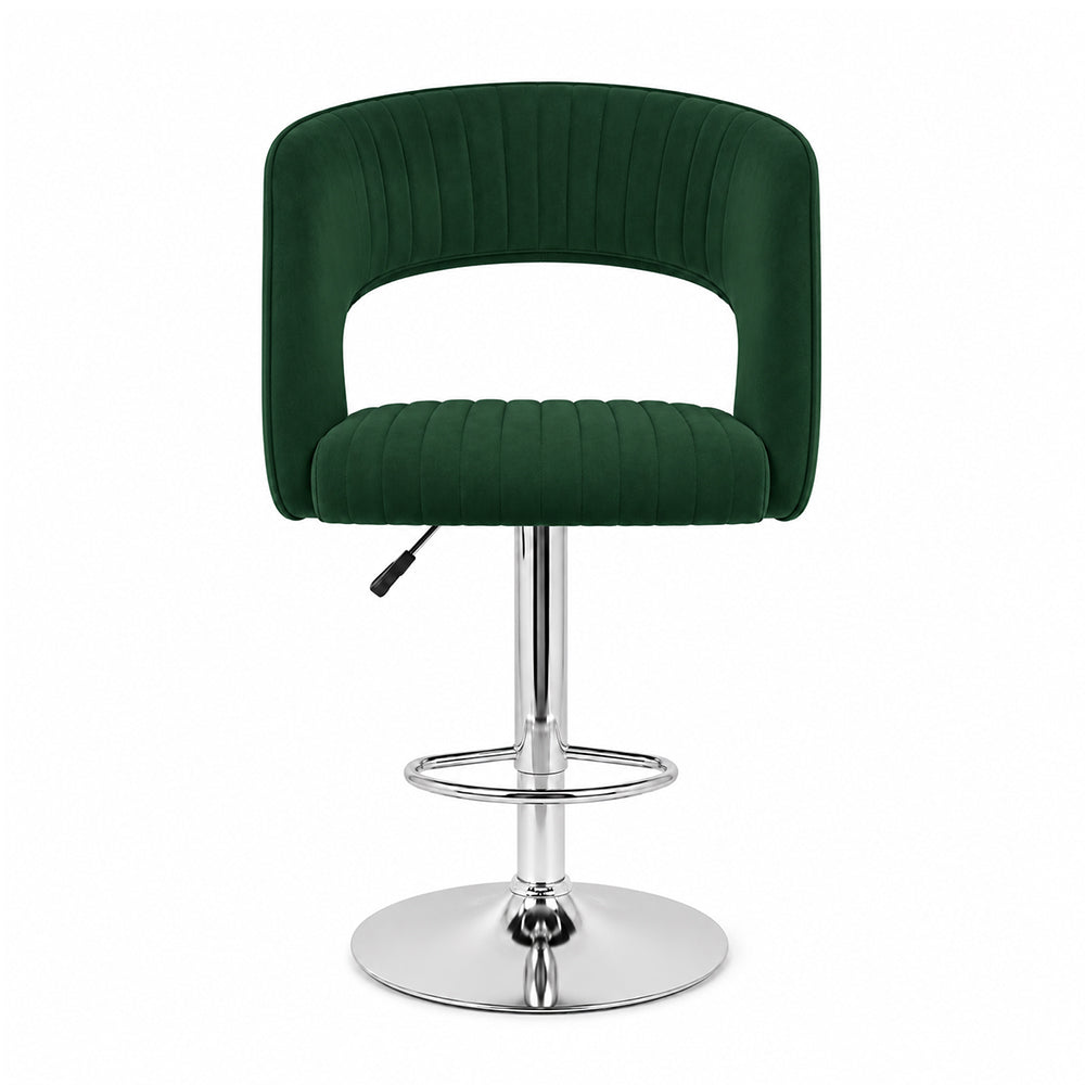 Alvix Green Upholstered Adjustable Swivel Bar Stool with Chrome Hydraulic Base