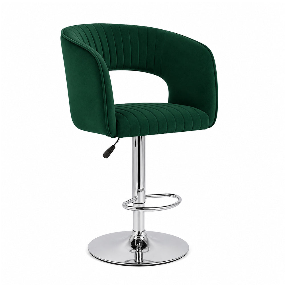 Alvix Green Upholstered Adjustable Swivel Bar Stool with Chrome Hydraulic Base