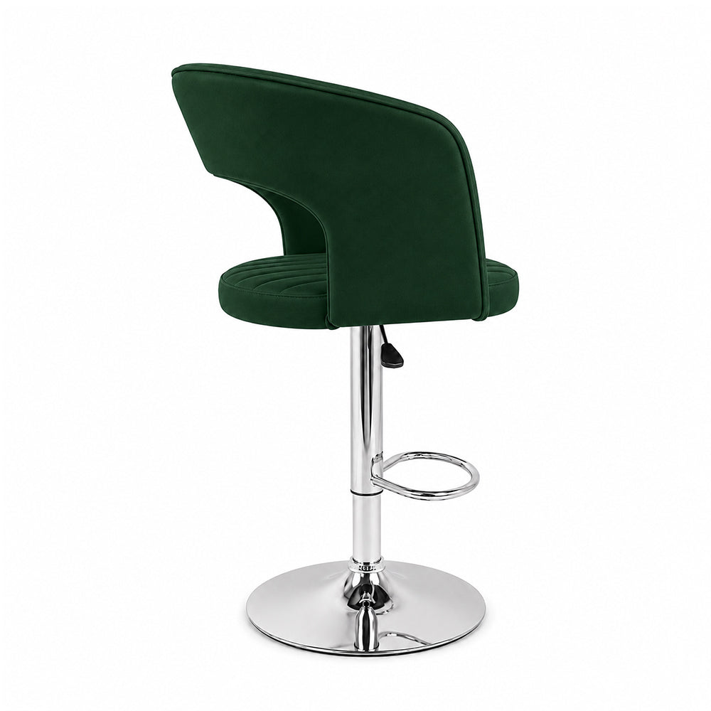 Alvix Green Upholstered Adjustable Swivel Bar Stool with Chrome Hydraulic Base