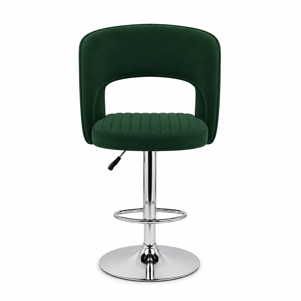 Alvix Green Upholstered Adjustable Swivel Bar Stool with Chrome Hydraulic Base