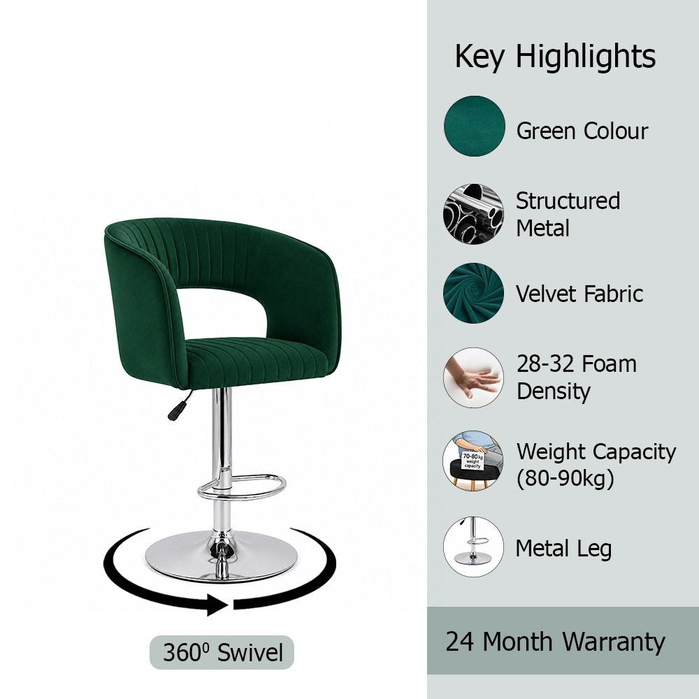 Alvix Green Upholstered Adjustable Swivel Bar Stool with Chrome Hydraulic Base