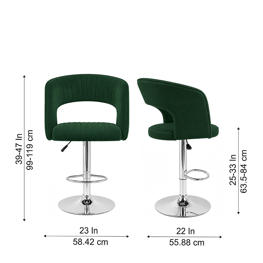 Alvix Green Upholstered Adjustable Swivel Bar Stool with Chrome Hydraulic Base