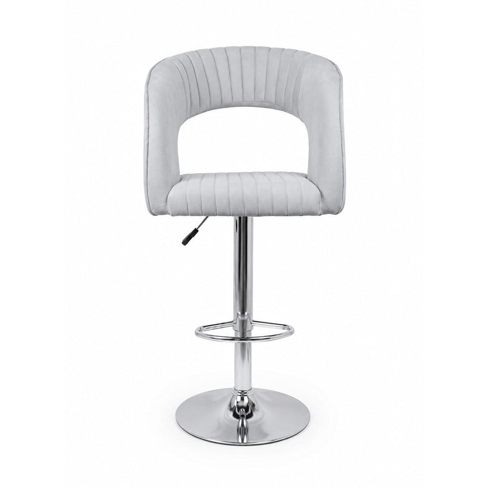 Alvix Grey Upholstered Adjustable Swivel Bar Stool with Chrome Hydraulic Base