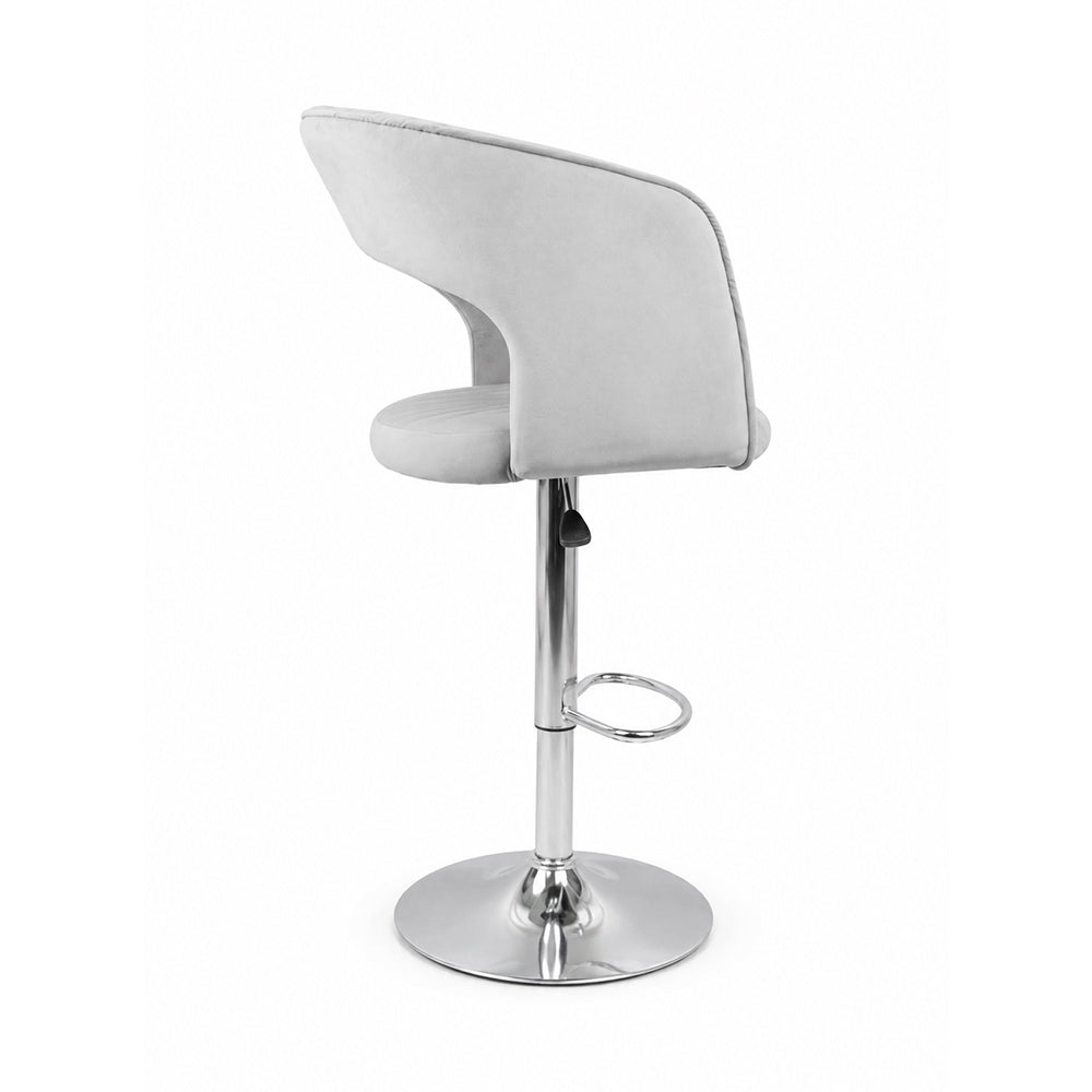 Alvix Grey Upholstered Adjustable Swivel Bar Stool with Chrome Hydraulic Base