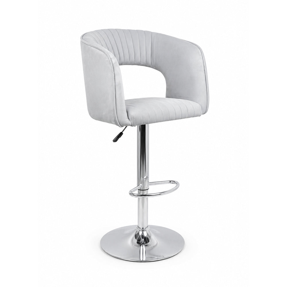 Alvix Grey Upholstered Adjustable Swivel Bar Stool with Chrome Hydraulic Base
