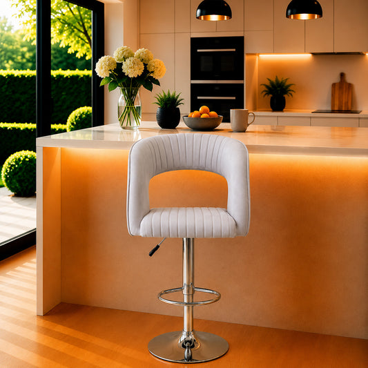 Alvix Grey Upholstered Adjustable Swivel Bar Stool with Chrome Hydraulic Base
