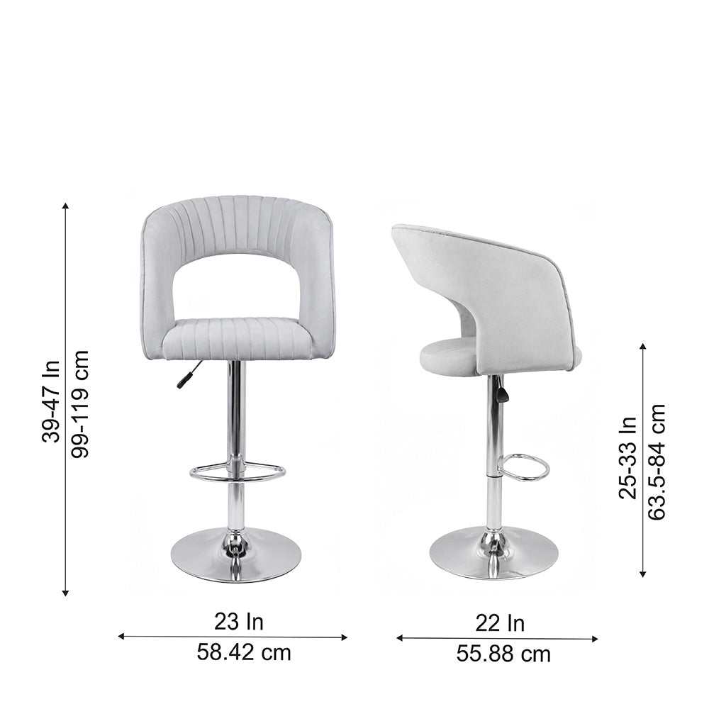 Alvix Grey Upholstered Adjustable Swivel Bar Stool with Chrome Hydraulic Base