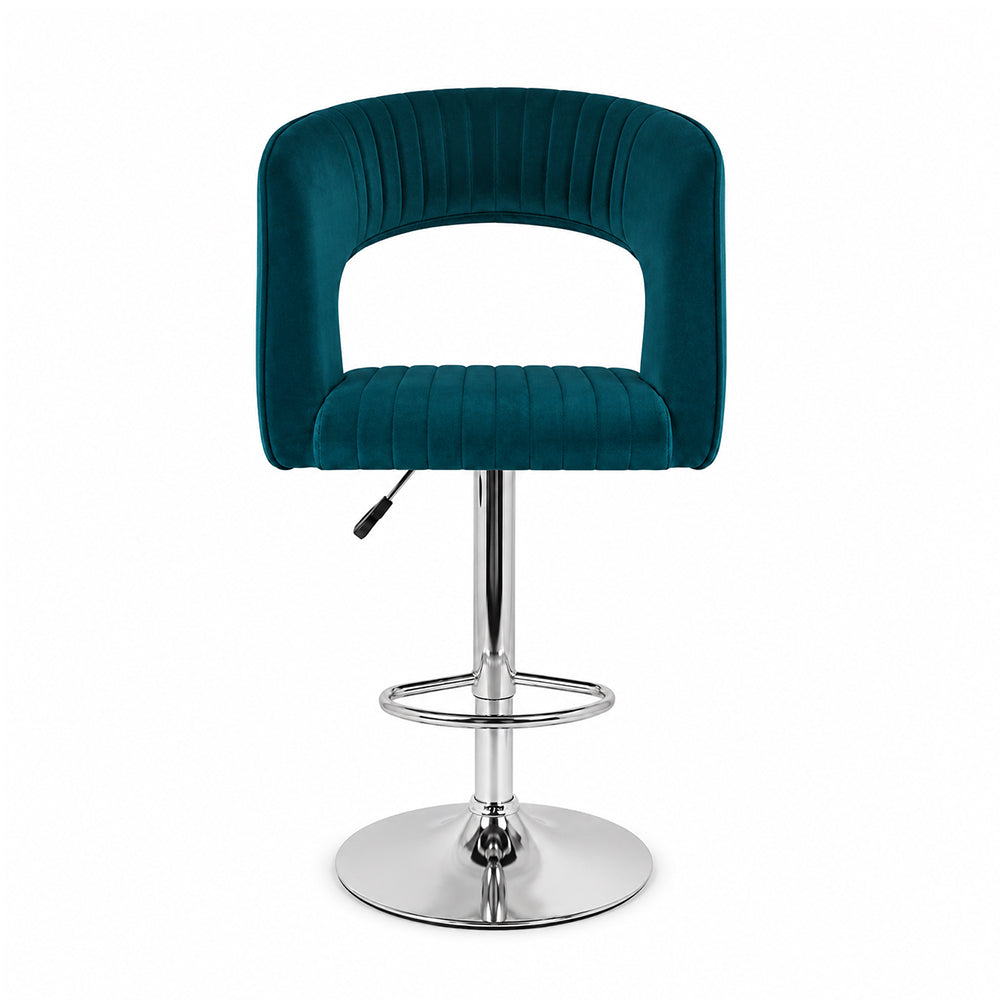 Alvix Teal Upholstered Adjustable Swivel Bar Stool with Chrome Hydraulic Base