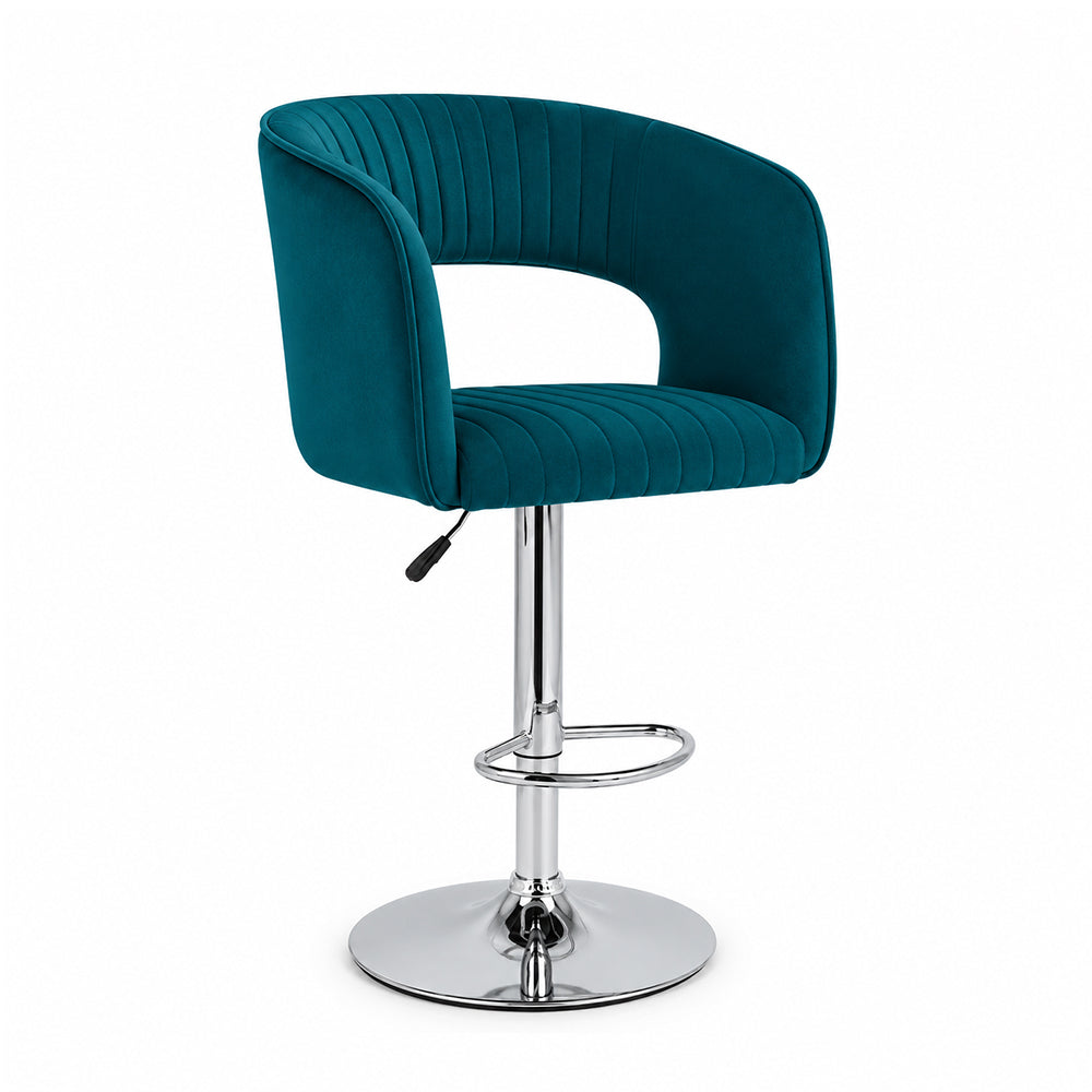 Alvix Teal Upholstered Adjustable Swivel Bar Stool with Chrome Hydraulic Base
